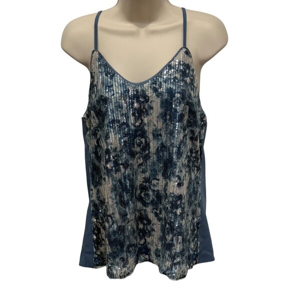Grace Karin Womens Sequin Spaghetti Strap Top Blue Medium Polyester Spandex New - Picture 1 of 8